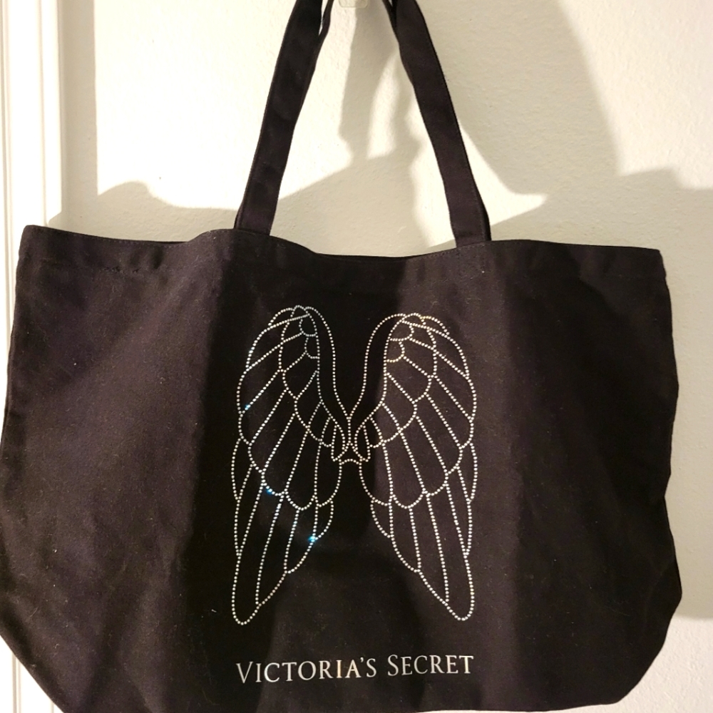Victoria's secret black tote with sequins wings